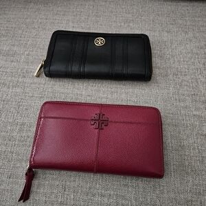 Tory Burch Black Blake Slim Leather and Red Zip Continental Leather Wallets